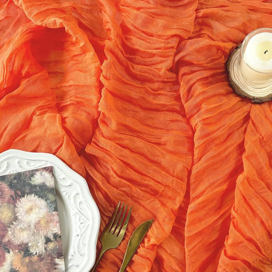 FEXIA Fall Table Runner Orange Cheesecloth 35x120 Inches Boho Gauze Table Runner Burnt for Weddin... | Amazon (US)