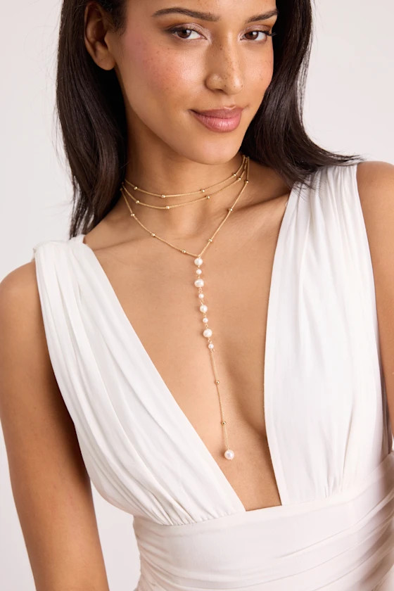 Coastal Pearl 14KT Gold Layered Lariat Necklace | Lulus