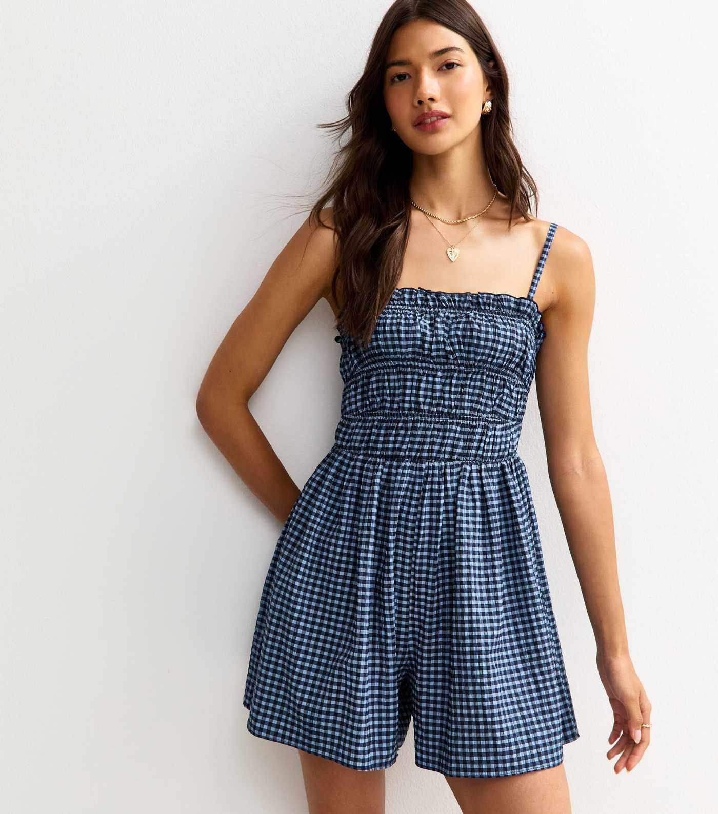 Blue Gingham Seersucker Playsuit | New Look | New Look (UK)