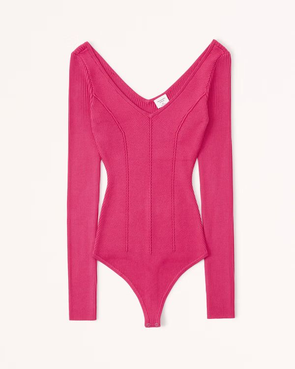 Wide Ribbed V-Neck Sweater Bodysuit | Abercrombie & Fitch (US)