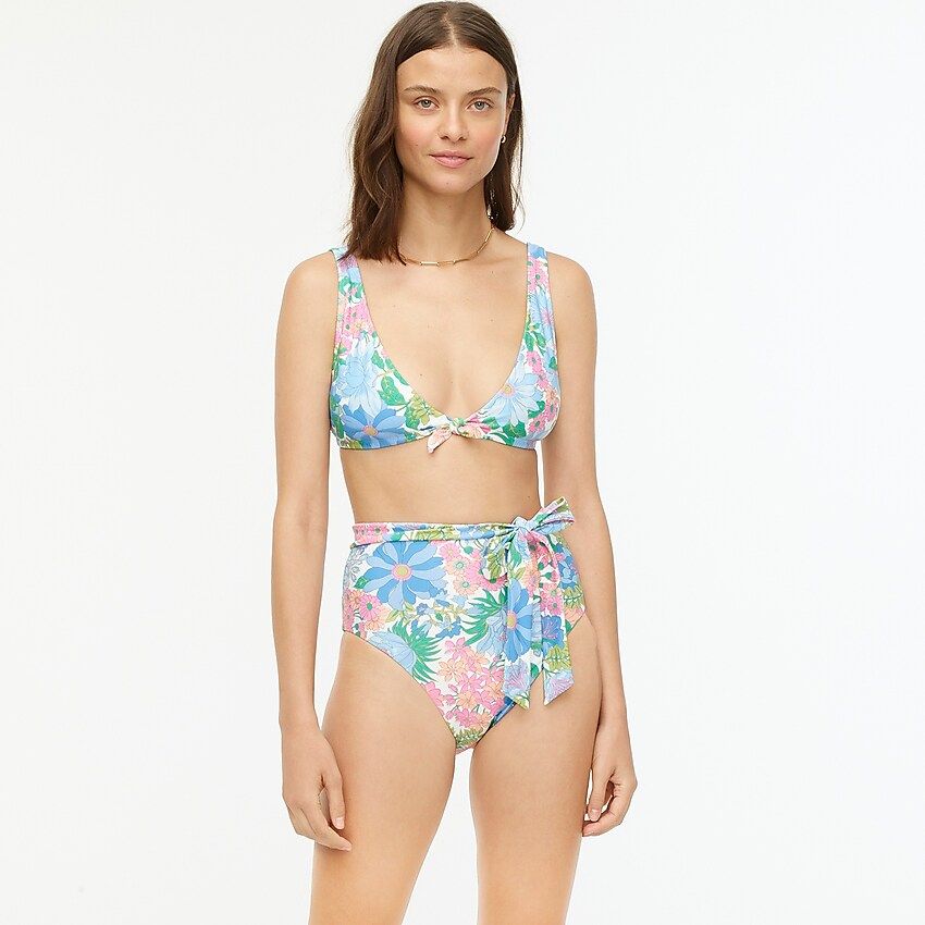 Eco tie-front bikini top in fairy floral | J.Crew US