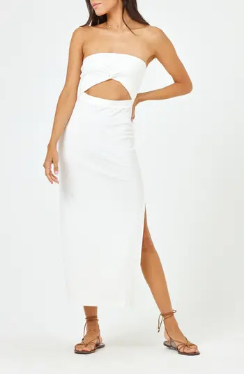 LSPACE Kierra Cutout Strapless Rib Cover-Up Dress in Cream at Nordstrom Rack, Size Medium | Nordstrom Rack