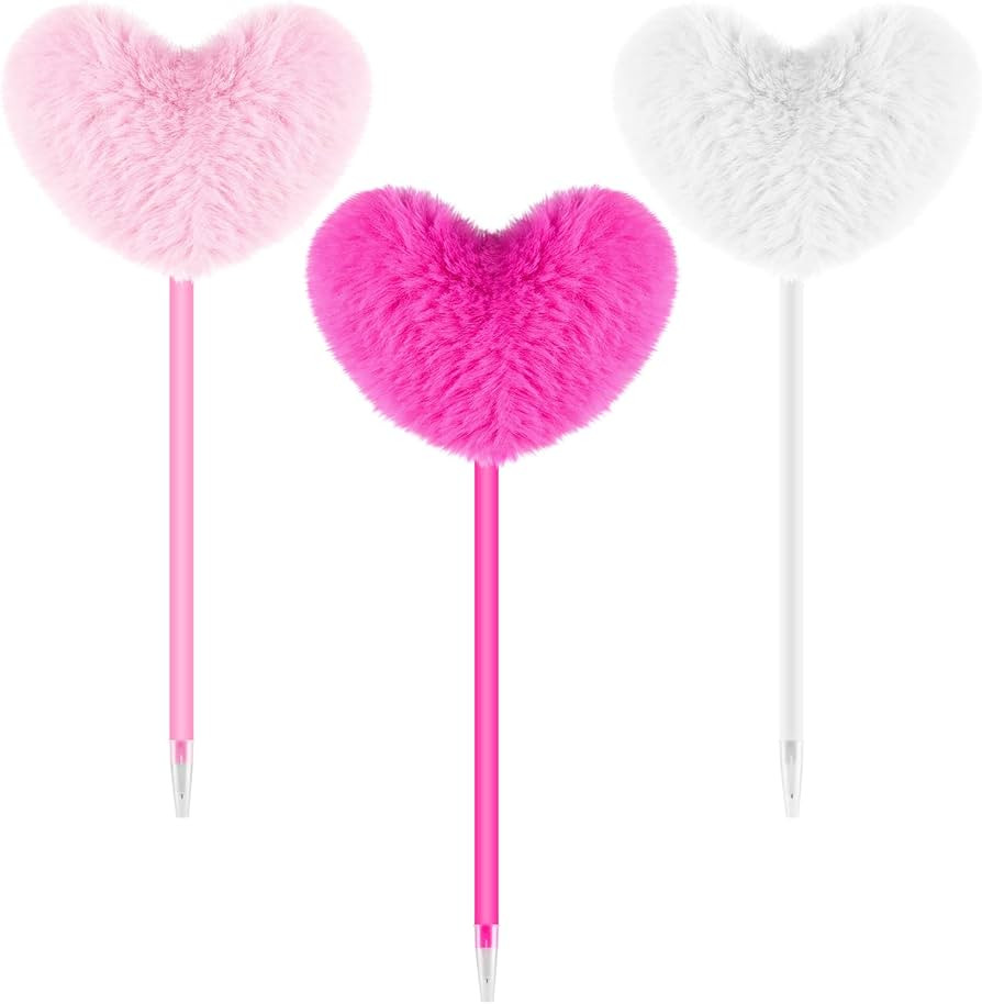 3 Pieces Colorful Fuzzy Pens Funny Pens Heart Pom Pom Ballpoint Pen Fluffy Pompoms Plastic Roller... | Amazon (US)