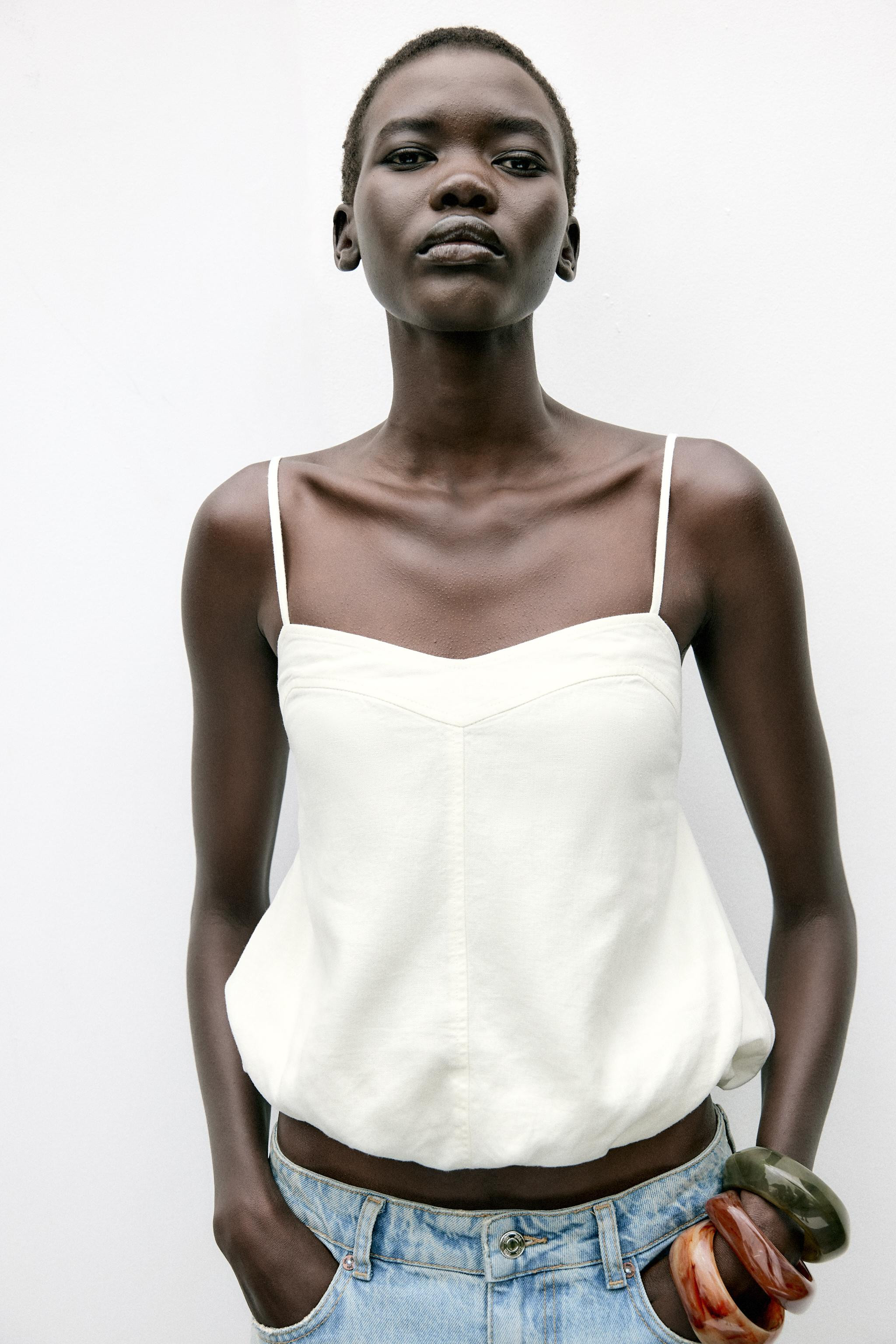 LINEN BLEND BALLOON TOP | Zara AU