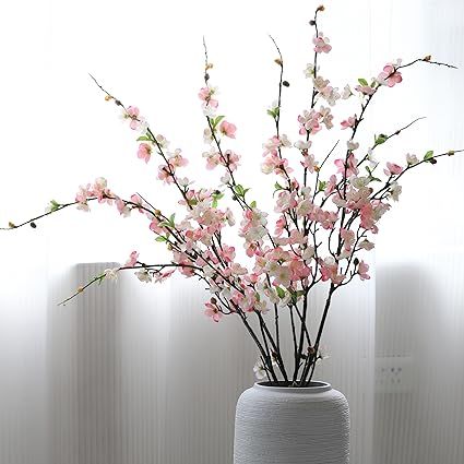 4PCS Cherry Blossom Branches, 47” Long Stem Artificial Flowers for Tall Vase, Faux Plum Blossom... | Amazon (US)