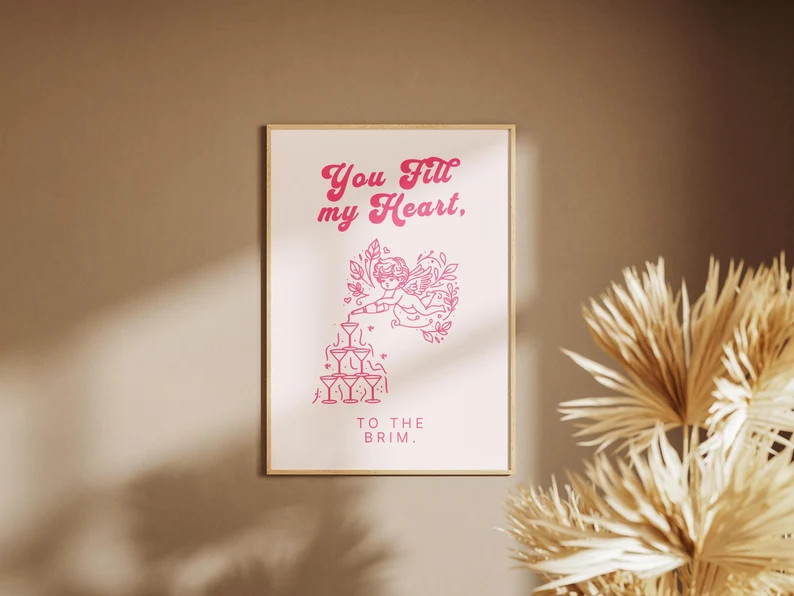 Valentines Print, Martini Valentines Print, You Fill My Heart Print, Trendy Pink Wall Art,cute Va... | Etsy (US)