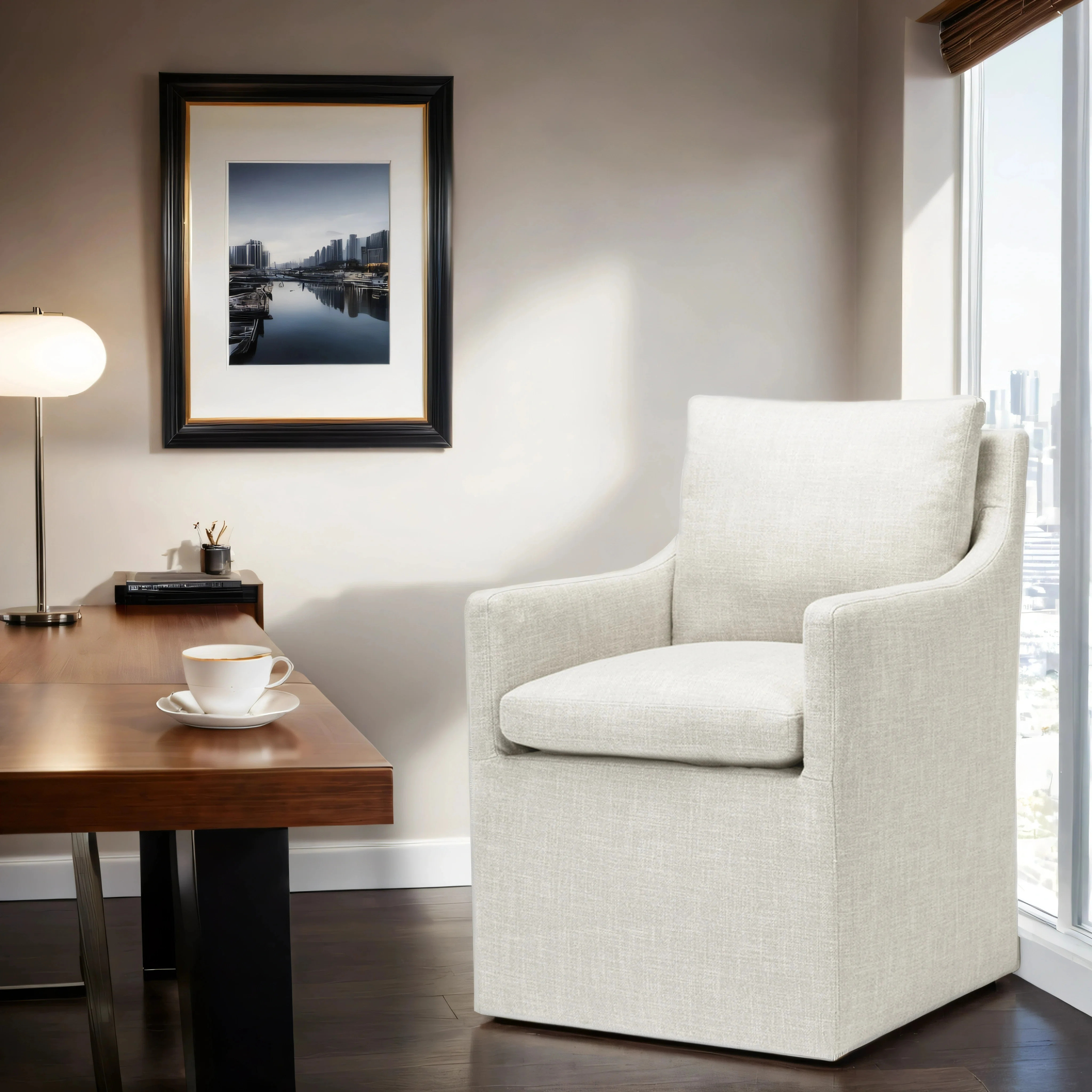 Red Barrel Studio® 25" Wide Linen Upholstered Down Fill Mid-Century Modern Home Office Casters E... | Wayfair North America