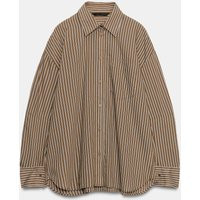 Zara - Oversize Striped Pocket Shirt - Brown-Blue - Xxl - Woman | Zara UK