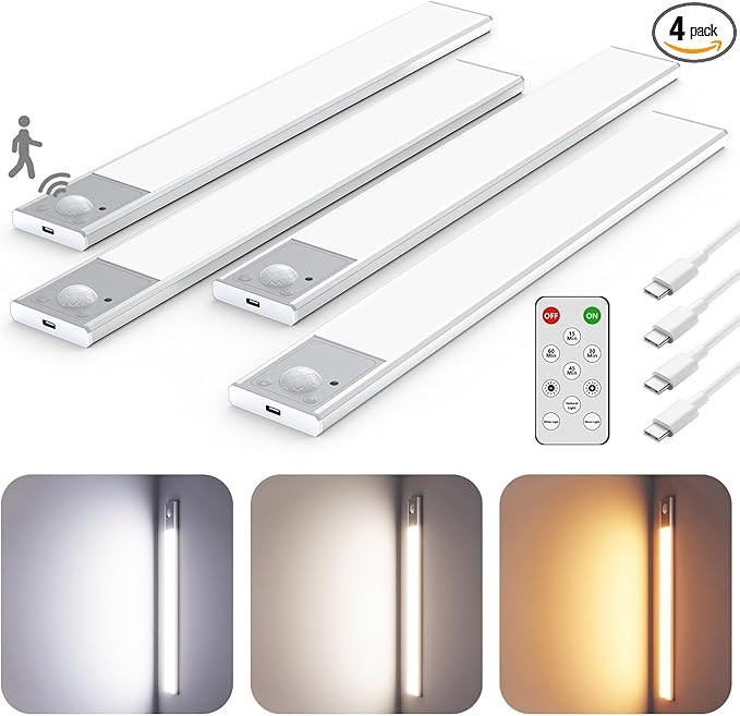 56LED Under Cabinet Lighting Wireless w/Remote, 11.8'' Motion Sensor Light Indoor Rechargeable Un... | Amazon (US)