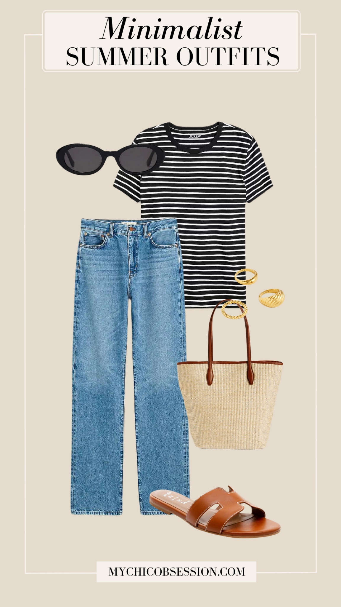 Style a striped tee for summer with straight-leg jeans, a woven tote, oval sunglasses, gold rings, and sandals.

#LTKSeasonal #LTKstyletip #LTKshoecrush
