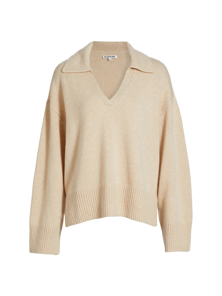 Women's Sawyer Oversized Cashmere & Wool Polo Sweater - Eco Beige - Size XS | Saks Fifth Avenue