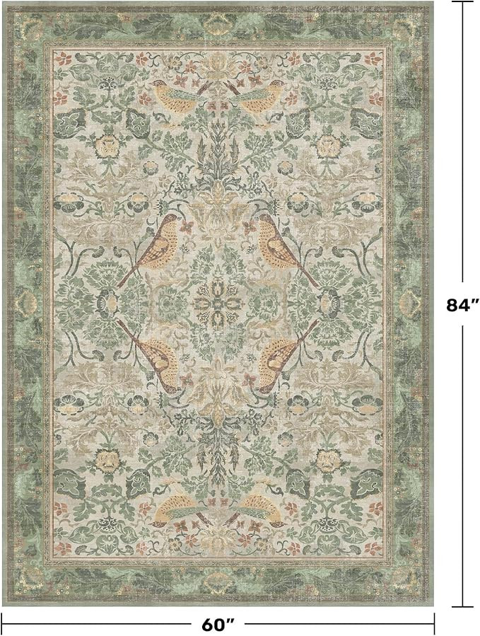 Washable Area Rugs 5x7 for Living Room - Boho Vintage Rugs for Bedroom, Dinning Room, Office with... | Amazon (US)