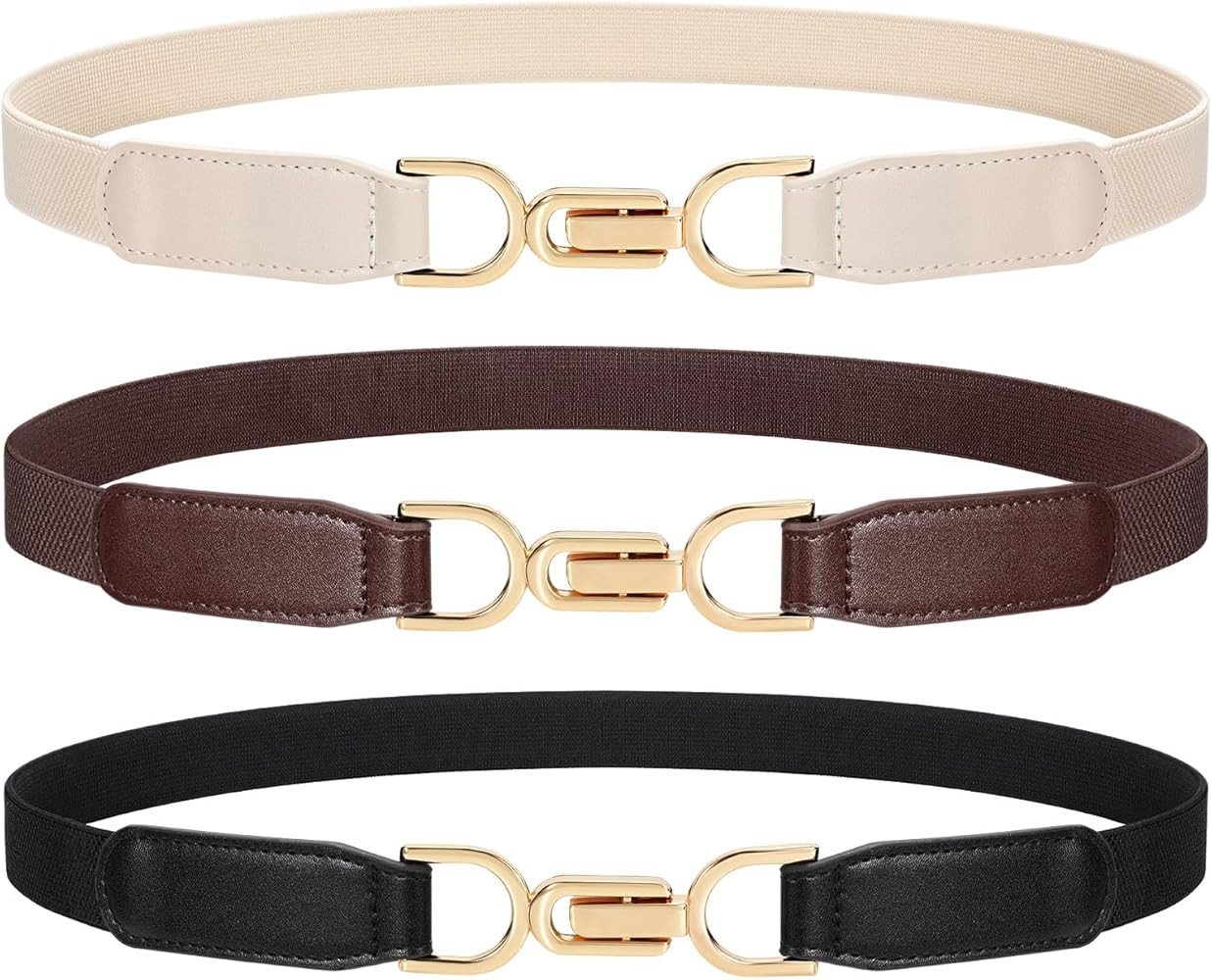 LEACOOLKEY 3 Pack Women's Stretchy Waist Belts Retro Ladies Alloy Buckle Elastic Belt for Dresses | Amazon (US)