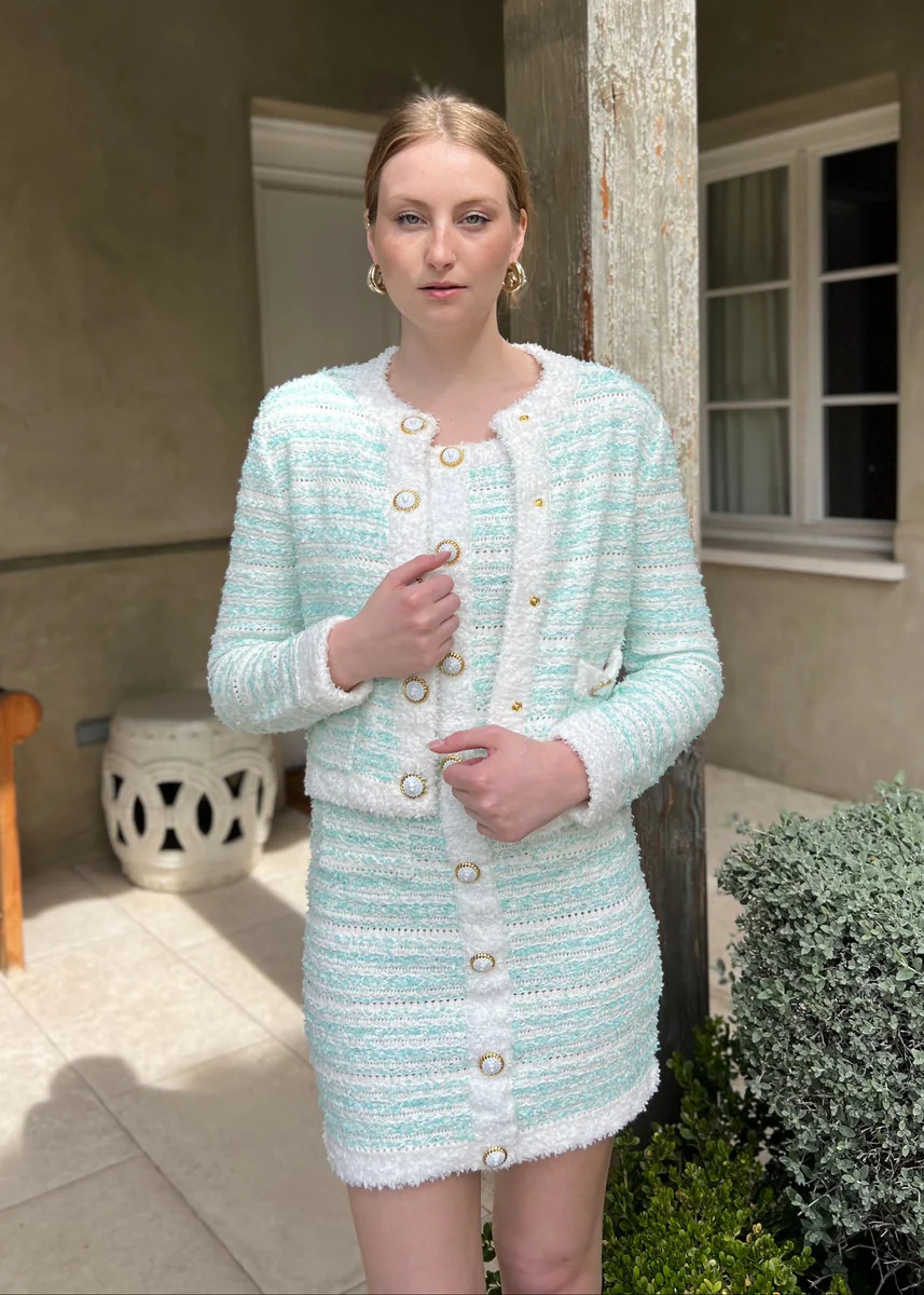 Alice Blue and White Plush Cardigan Top | Benaar La