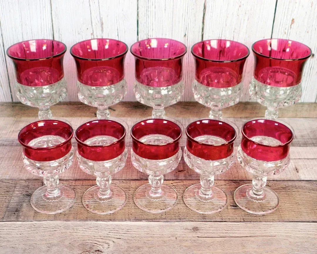 Red Thumbprint Goblets Set 10 Indiana Glass Kings Crown - Etsy | Etsy (US)