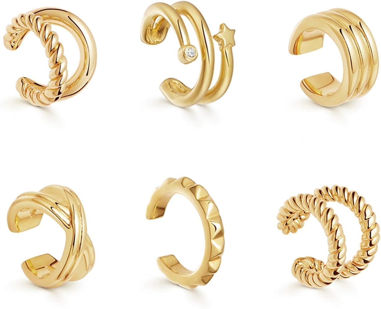 10pcs Sparkling Ear Cuff Gold Dainty Helix Earrings Huggie Stud for women Earring Set | Clip On C... | Amazon (US)