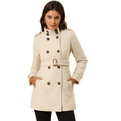 INSPIRE CHIC Women's Winter Stand Collar Double Breasted Outwear Coat Beige Small | Target
