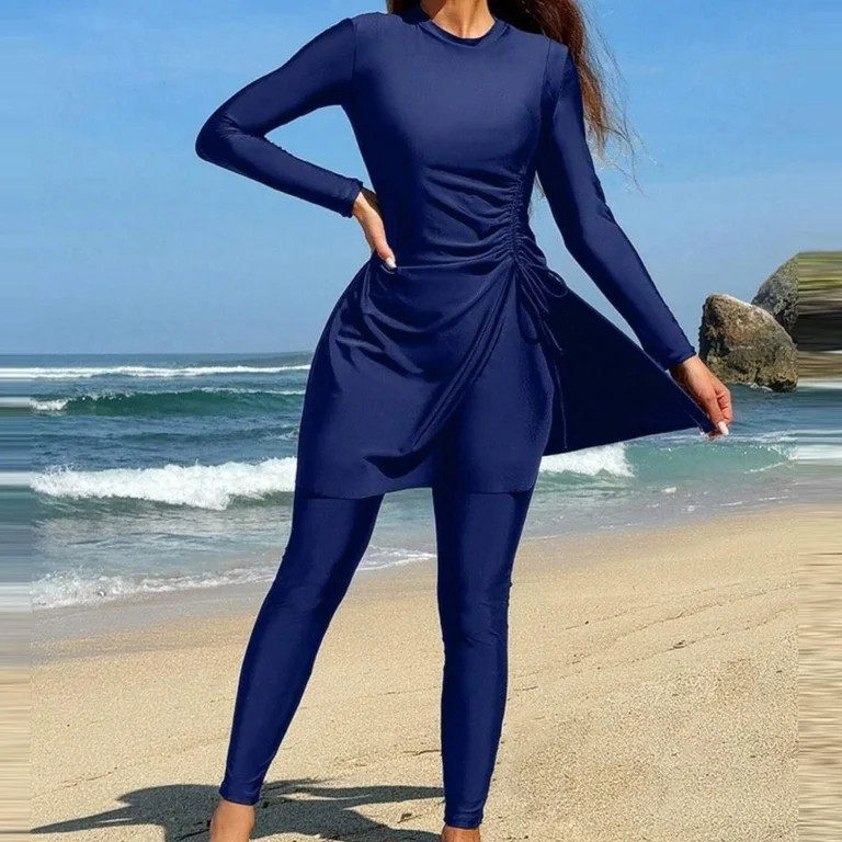 LEKWK One Piece Swimsuit Women Long Sleeve Swim Dress Tummy Control Full Coverage Modest Bathing ... | Walmart (US)