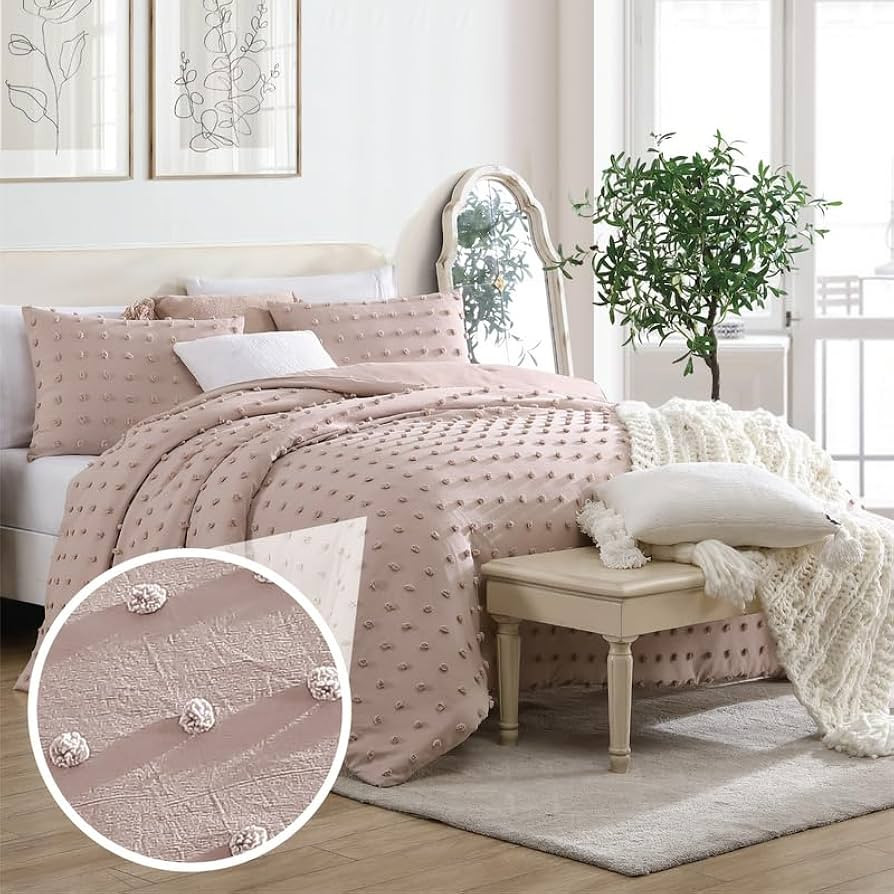 Swift Home Twin/TwinXL Blush 2-Piece Down Alternative Comforter Set Bedding Pom Pom All-Season, M... | Amazon (US)