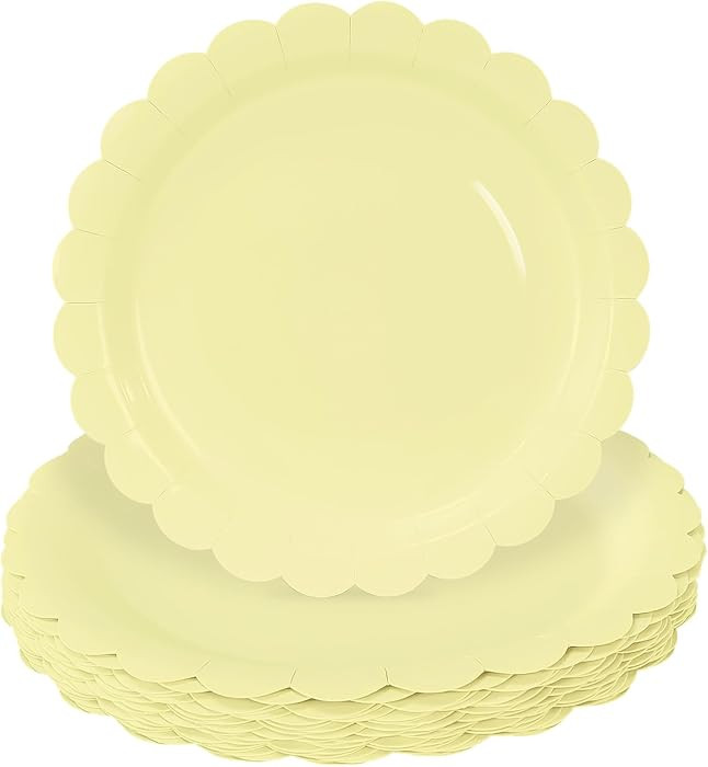 HEIPINIUYE 50 Pieces Yellow Paper Plates 9 Inch Light Yellow Scalloped Plates Disposable Dinner P... | Amazon (US)