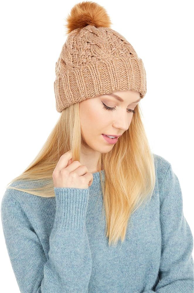 UGG Knit Cable Beanie with Faux Fur Pom | Amazon (US)