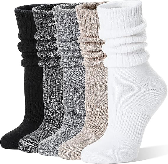 Womens Slouchy Boot Socks Winter Warm Cozy Slouch Scrunch Fuzzy Fluffy Crew Socks 5 Pairs | Amazon (US)