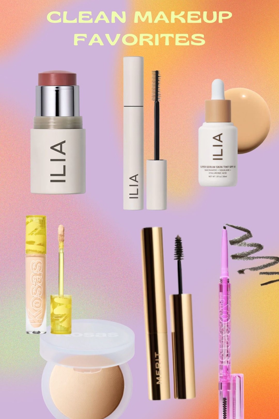 these products are my everyday makeup. I listed my shades below ☺️

I hope this helps xo

Ilia Super Serum Skin Tint: ST7 Diaz
Ilia Multi-Stick: Lady Bird
Kosas concealer: 03W
Kosas Clout Set: Feathery
Kosas Brow Pencil: Brown Black
Merit brow pomade: Soft Black
Merit highlighting balm: CAVA

#LTKunder50 #LTKSeasonal #LTKbeauty