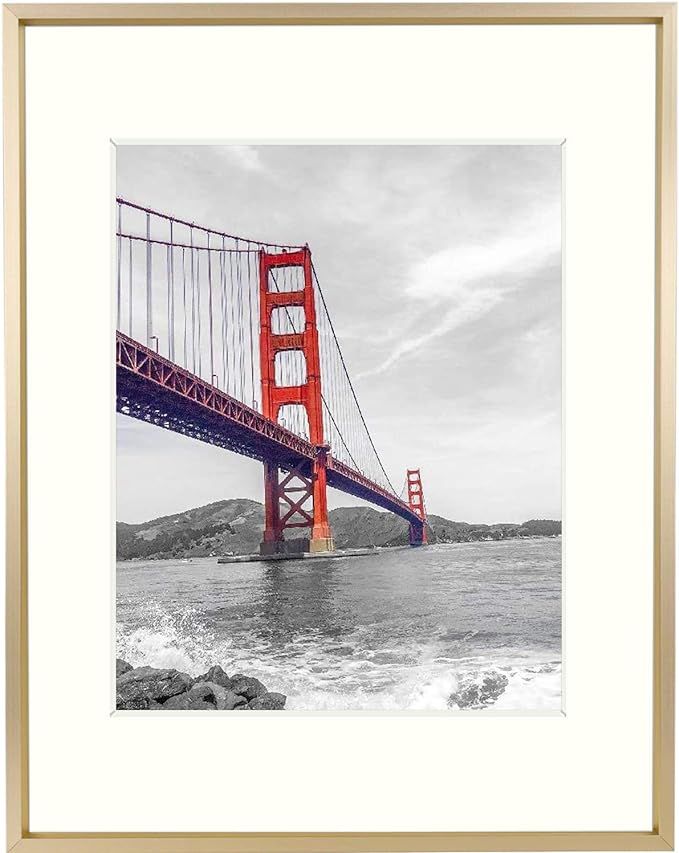 Amazon.com - Frametory, 11x14 Aluminum Photo Frame with Ivory Color Mat for 8x10 Picture & Real G... | Amazon (US)