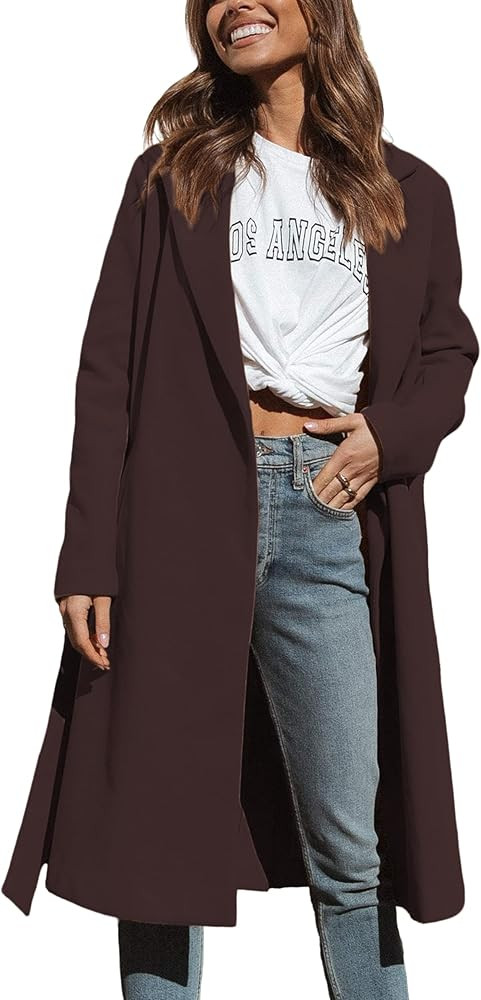 Majdan Women's Notch Lapel Wool Blend Coat Mid Long Winter Overcoat Oversized Peacoat Belted Long... | Amazon (US)