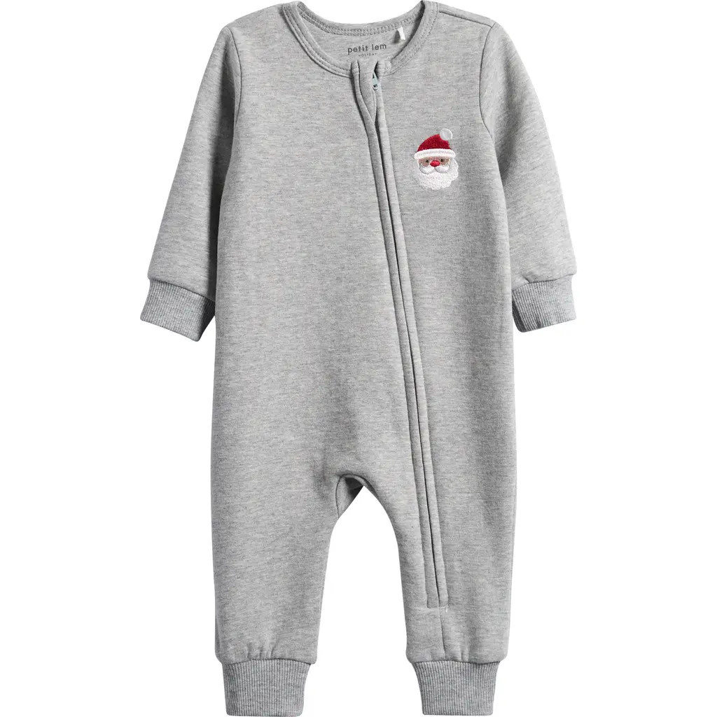 Petit Lem Santa Baby Stretch Organic Cotton Fitted One-Piece Pajamas in Mhg-Med Hthr Grey at Nordstrom, Size 9M | Nordstrom