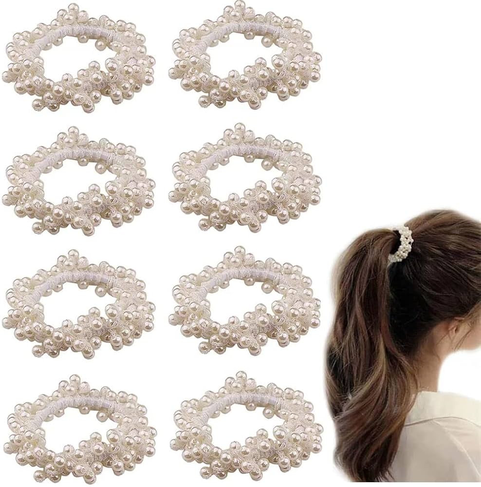 KuuGuu 8 PACK Pearl Hair Ties White Weave Hair Scrunchies Stretch Hair Rope Accessories for Women... | Amazon (US)