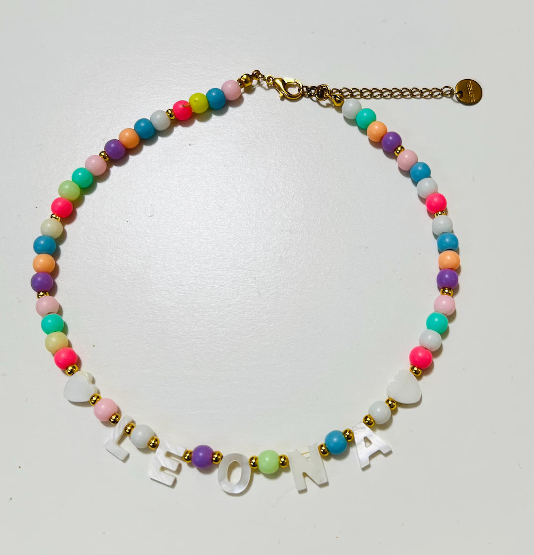 Personalized Necklace, Multicolor Beaded Custom Name Necklace With Mother of Pearl Letters, Littl... | Etsy (US)