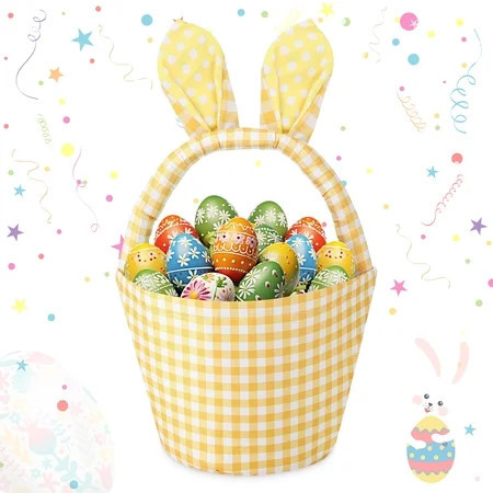 Easter Basket Bunny Buckets with Ear for Egg Hunting Easter Gift Bags, Easter Tote Bags for Easter Decorations Party Supplies Grey | Walmart (US)