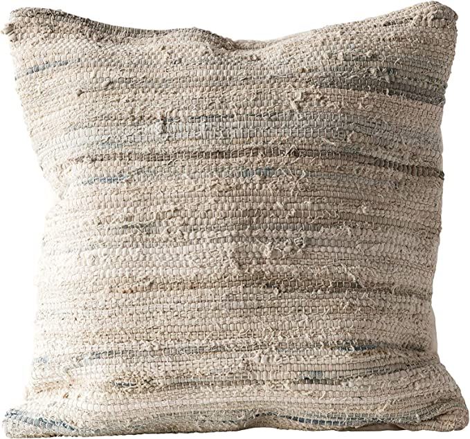 Creative Co-Op Light Multicolor Square Recycled Cotton & Canvas Chindi Pillow, Beige | Amazon (US)
