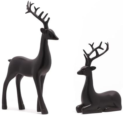2Pcs Black Christmas Reindeer Decor, Small Resin Deer Figurines Standing Sitting Mini Reindeer St... | Amazon (US)