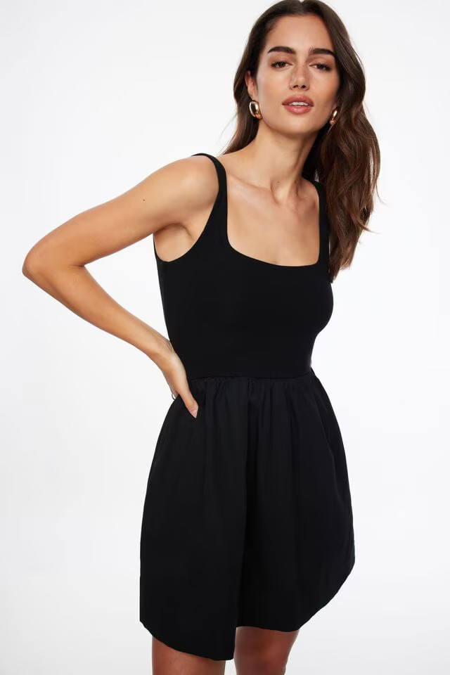 Mixed Media Flare Mini Dress | Dynamite Clothing