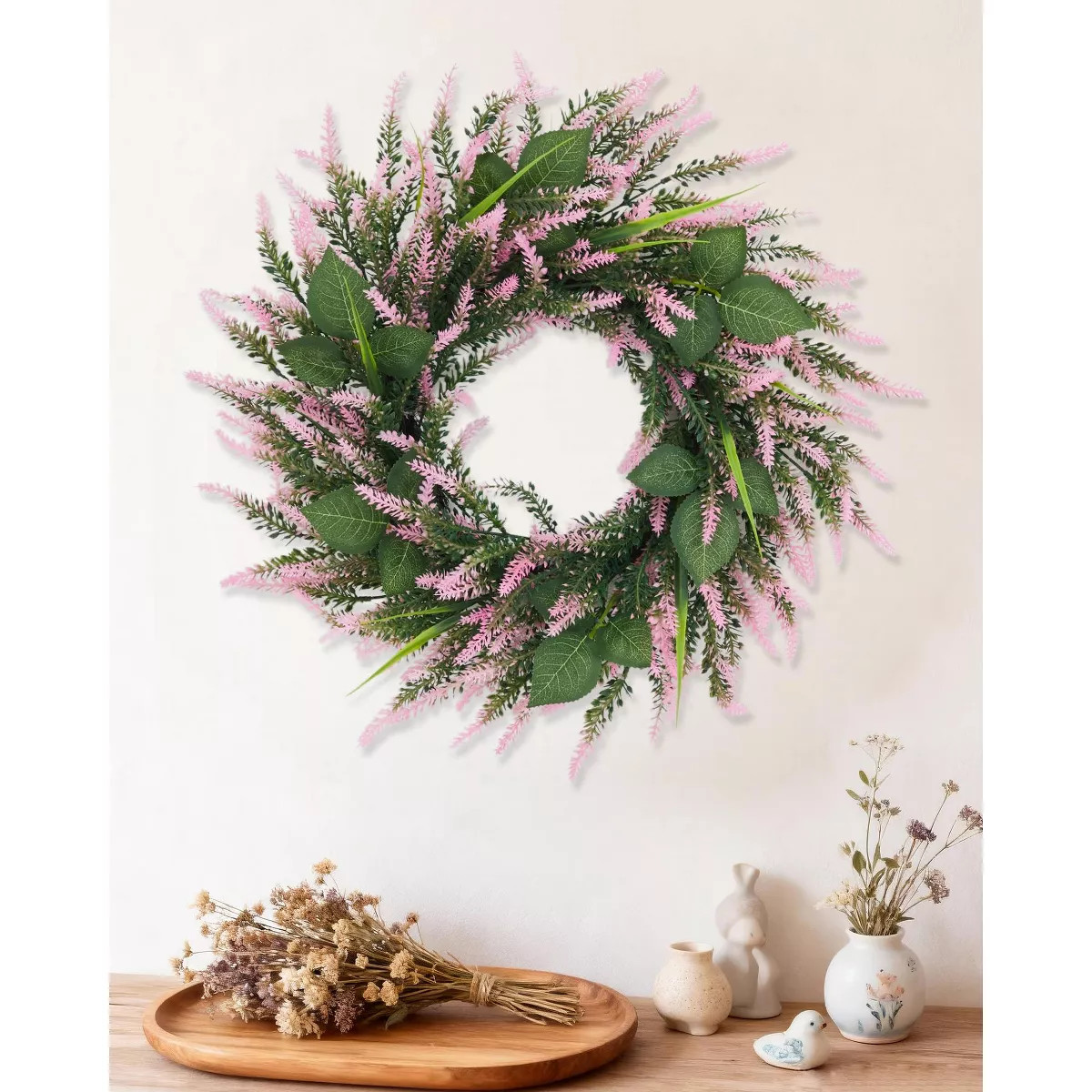 Artificial Pink Lavender Wreath 20 Inch for Front Door Elegant PVC Greenery Spring Summer Floral ... | Target