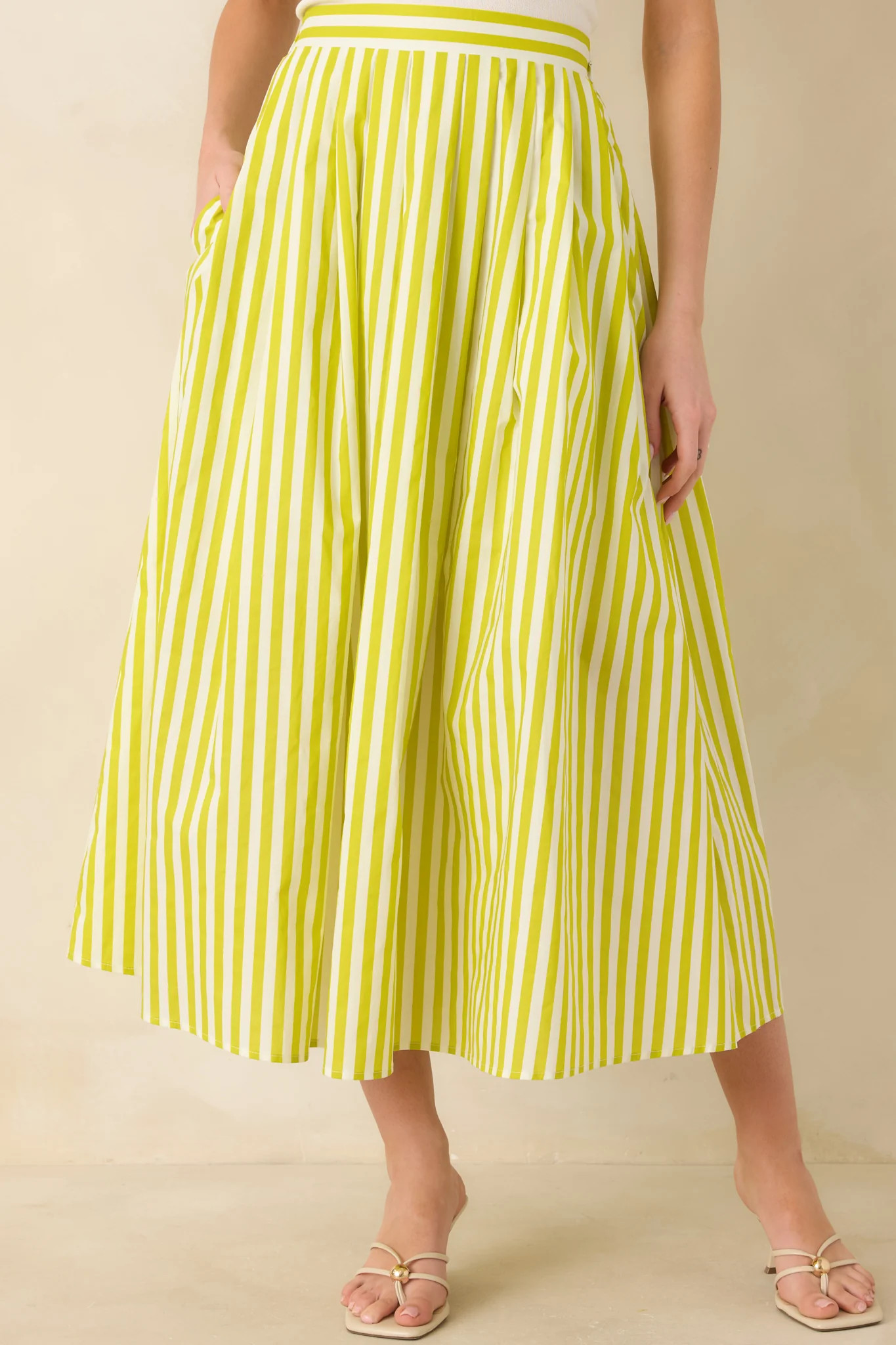 Making Moves Chartreuse Green Stripe Cotton Maxi Skirt | Red Dress
