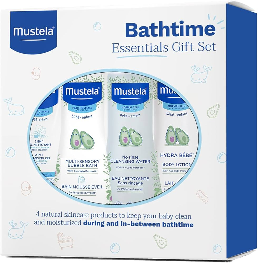 Mustela Baby Bath Time Essentials Gift Set - Natural & Plant-Based Baby Skin Care - 4 Items Set | Amazon (US)