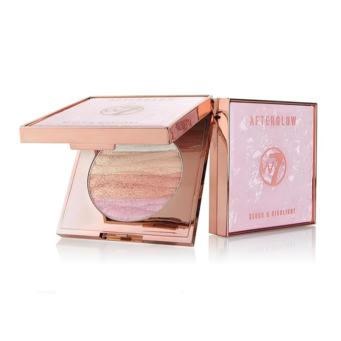 W7 Afterglow Blusher & Highlight Compact - Pink & Gold Glowing Pressed Powder Compact | Amazon (US)