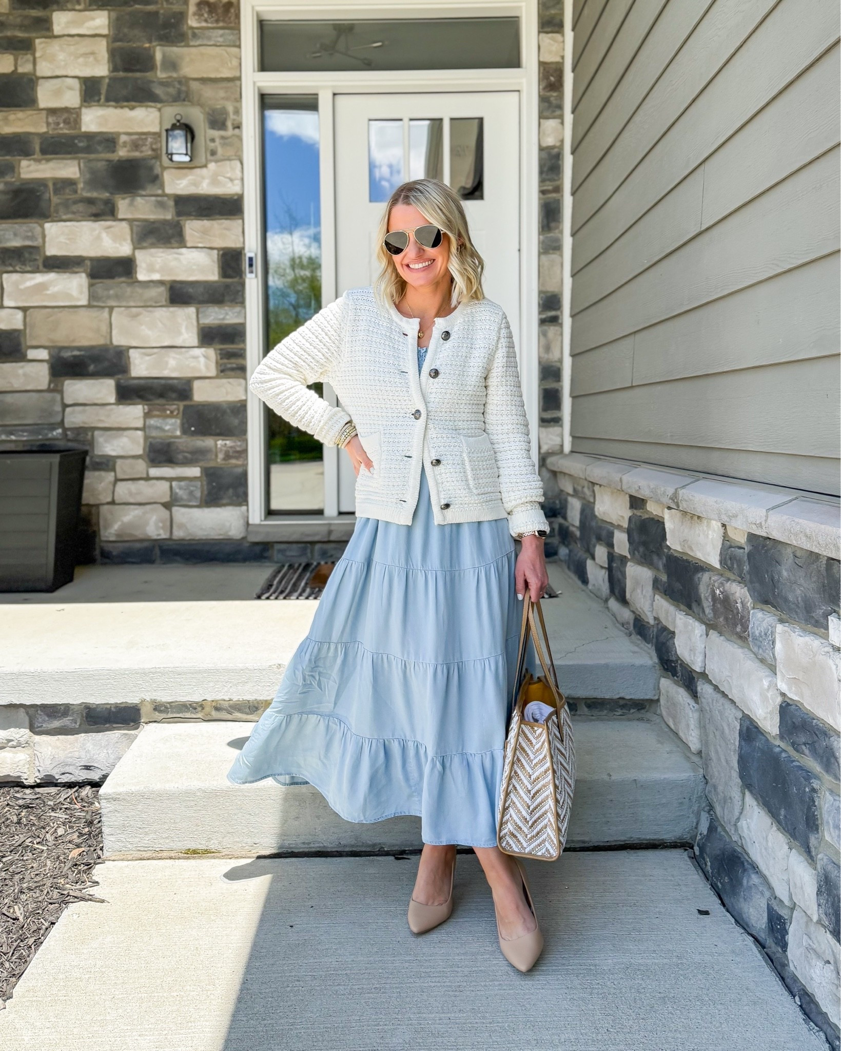 What I wore for Mother’s Day! 
Dress- XSMALL
Cardigan- small
Use code: DJXKATIE20 for 20% off
At @dearjohndenim

#LTKootd #LTKPetite #LTKOver40