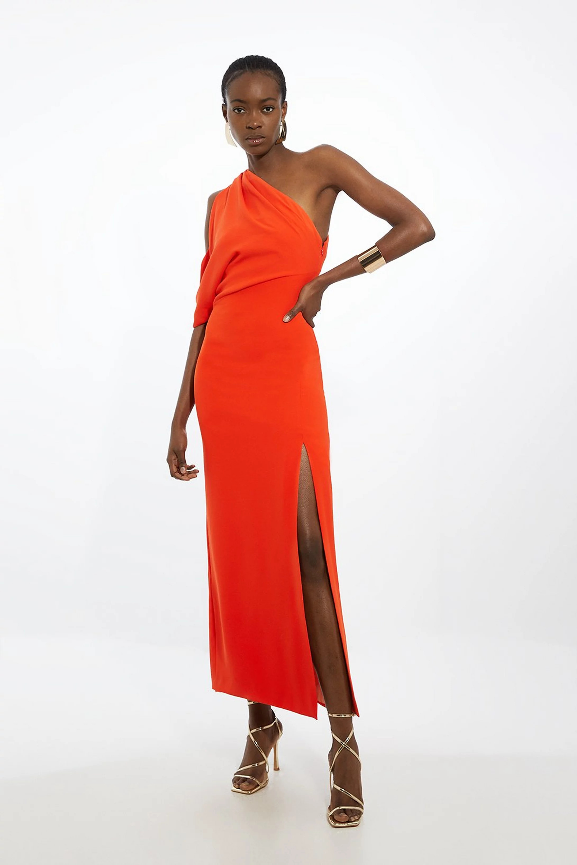 Fluid Tailored Asymmetric Cold Shoulder Maxi Dress | Karen Millen US