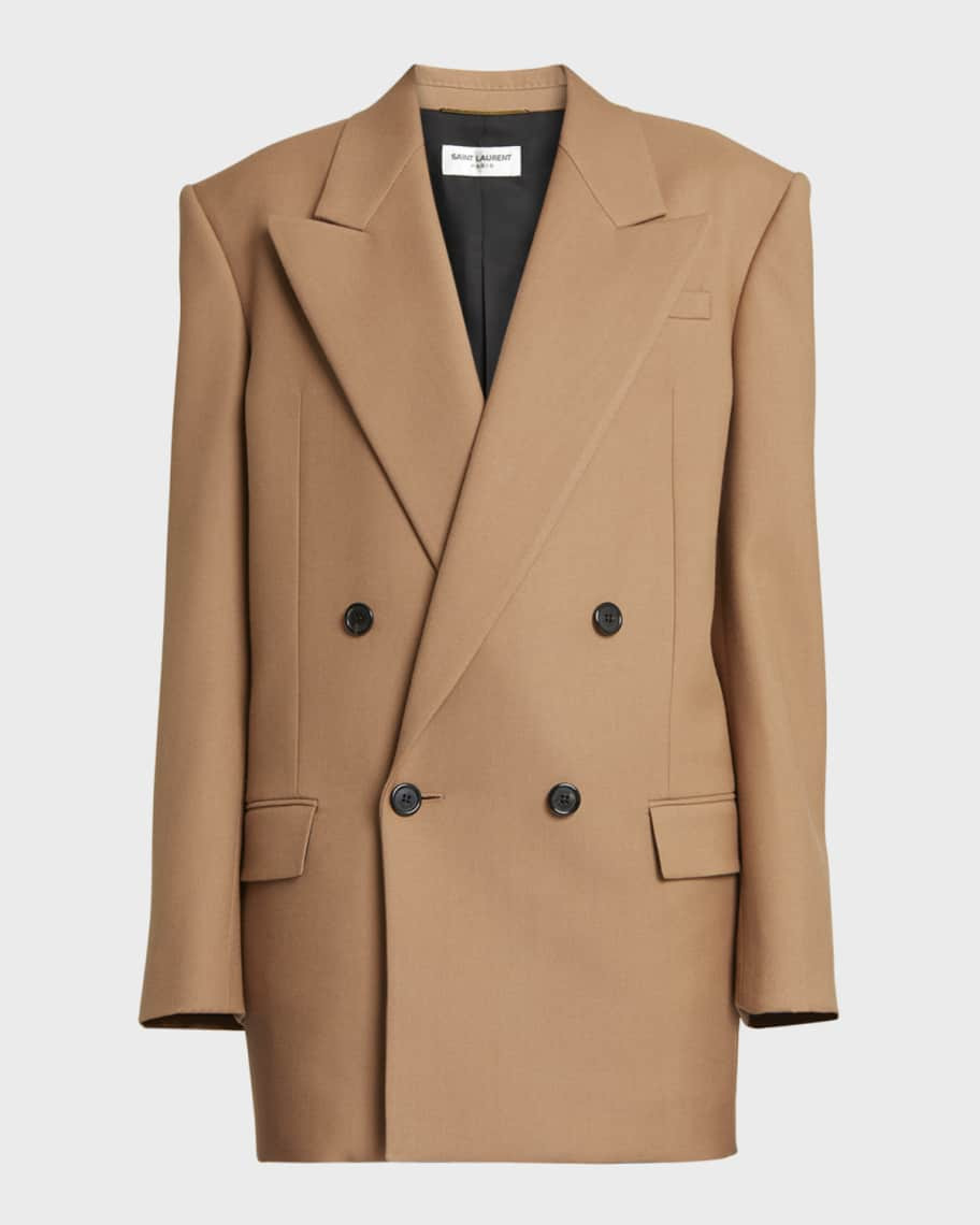 Saint Laurent Double-Breasted Oversize Wool Blazer Jacket | Neiman Marcus