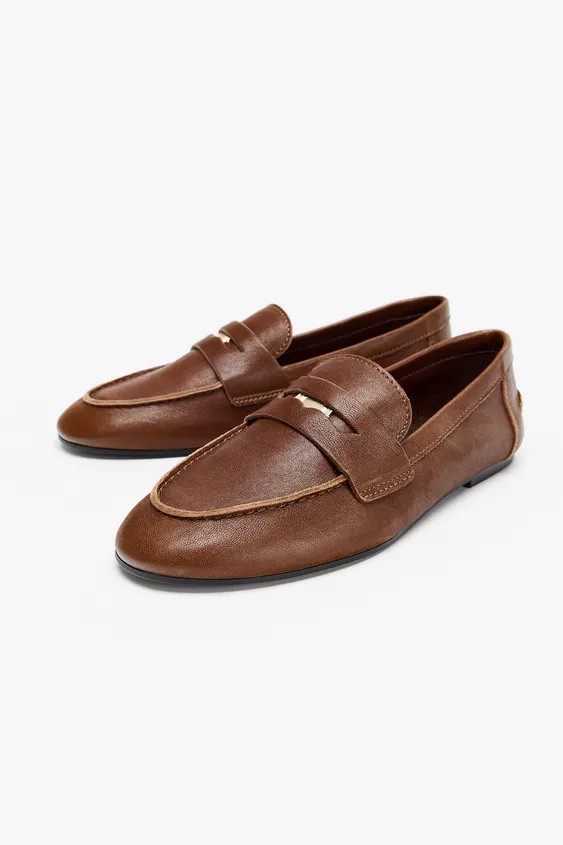 LEATHER PENNY LOAFERS | Zara Canada