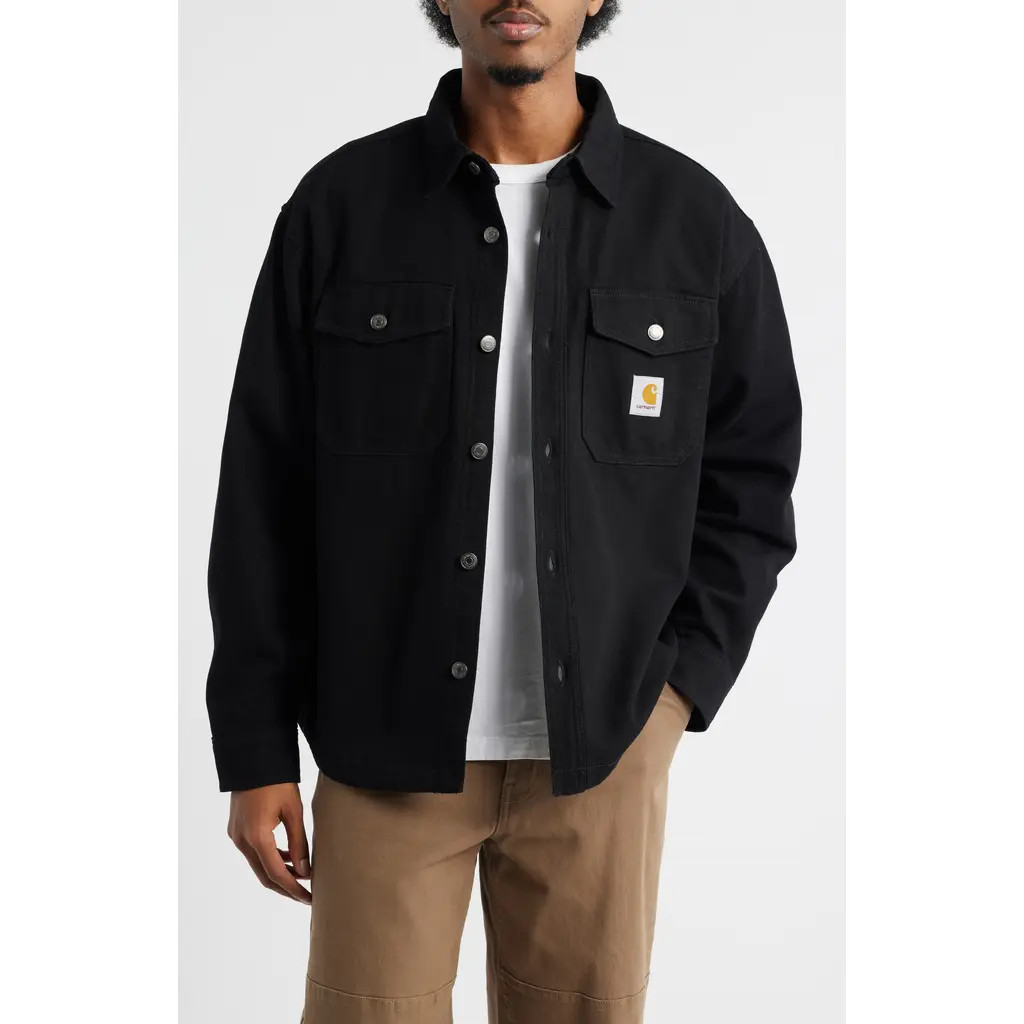 Carhartt Work In Progress Selby Cotton Canvas Button-Up Shirt Jacket in Black at Nordstrom, Size Small | Nordstrom