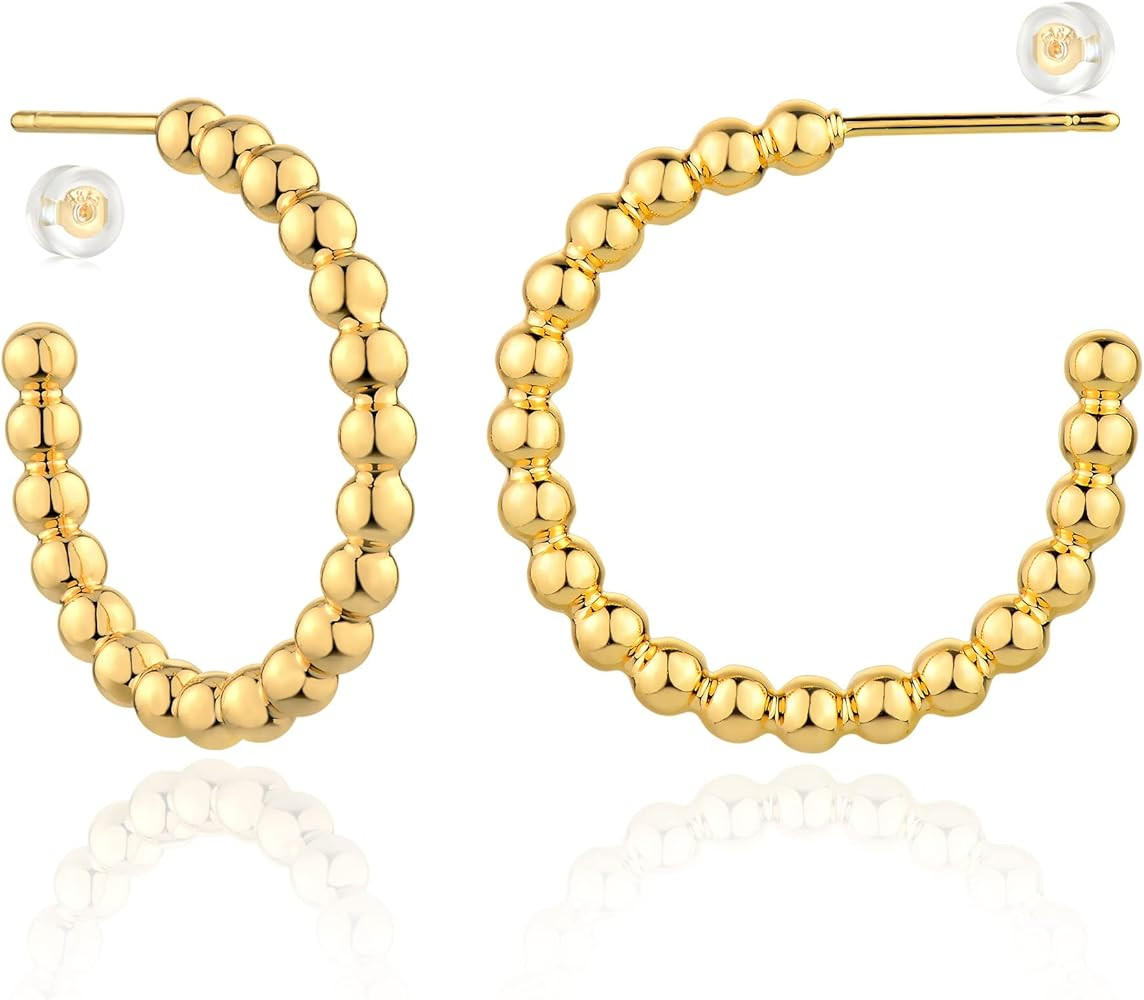 MEVECCO Gold Hoop Earring Sterling Silver Post Open Hoops 18K Gold Plated Small Hypoallergenic Gr... | Amazon (US)