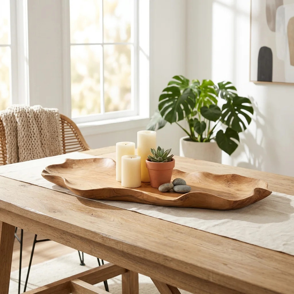 Modern Teak Wood Decorative Accent Tray for Coffee and Dining Table - Entryway Organizer Display for Home Decor Centerpiece - 29", Brown | Wayfair North America