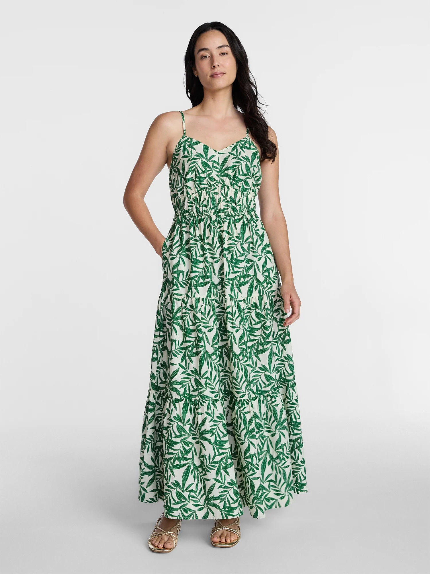 Time and Tru Women's Sleeveless Tiered Cotton Maxi Dress, Sizes XS-XXXL | Walmart (US)