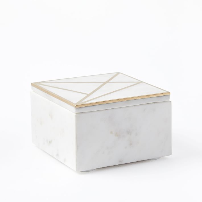 Brass Inlay Marble Box - Square | West Elm (US)