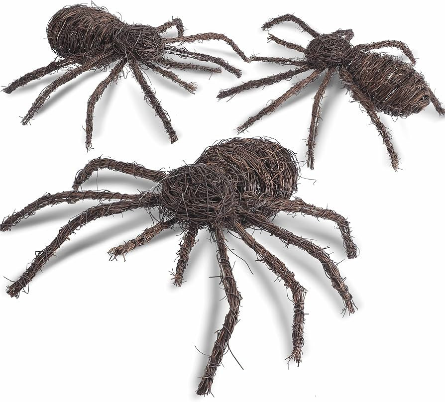 3 Pack Halloween Fake Spider Decorations 15.75" Large Rattan Woven Spider Decorations Scary Creep... | Amazon (US)
